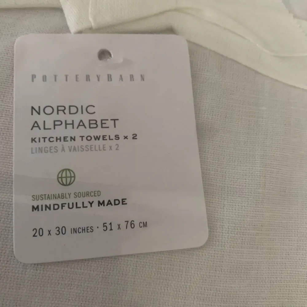 Pottery Barn “J” Nordic Alphabet Cotton/Linen Tea Towels - Set Of 2
